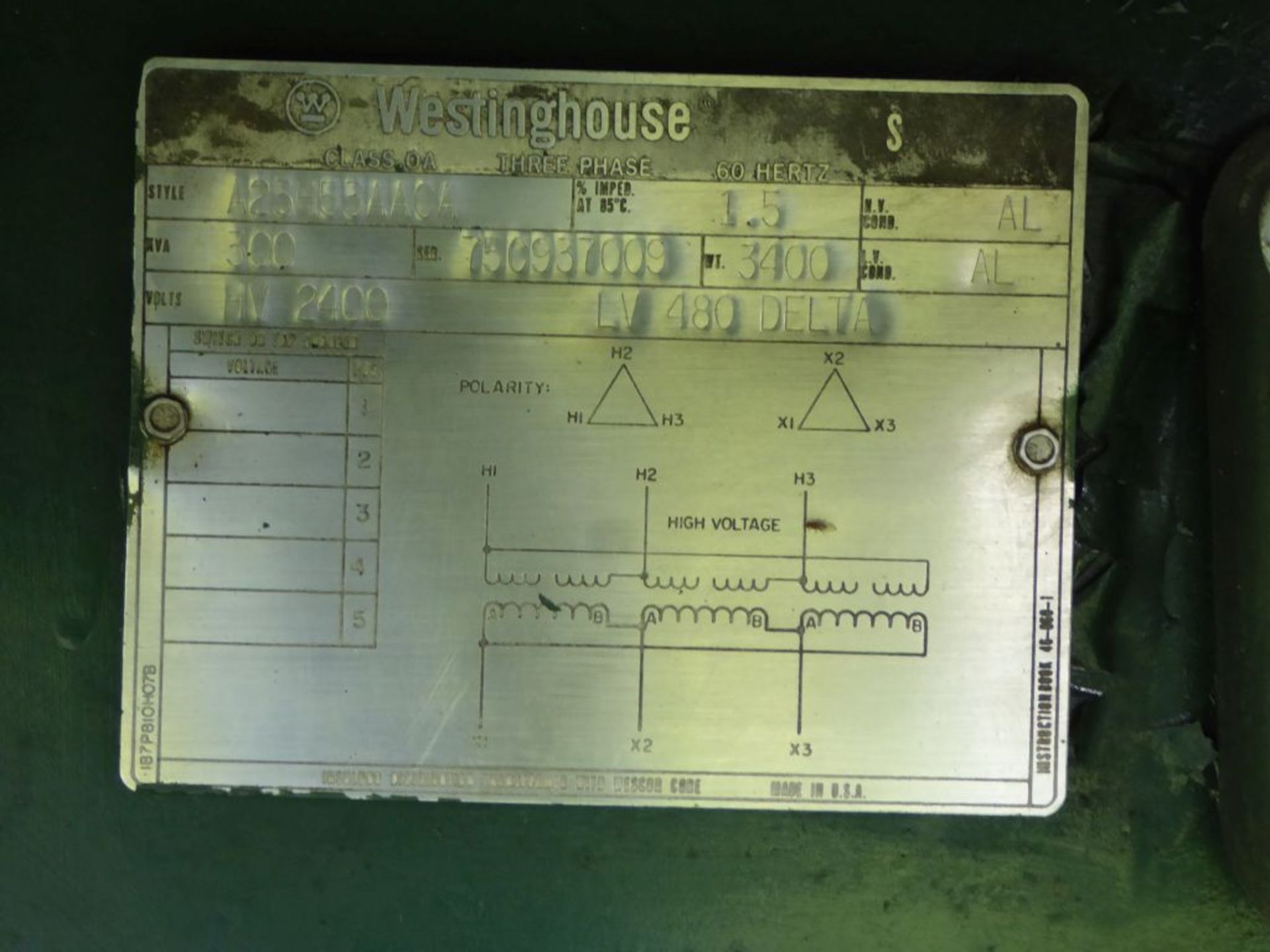 Westinghouse 300 KVA Transformer HV 2 400 LV 480 Delta